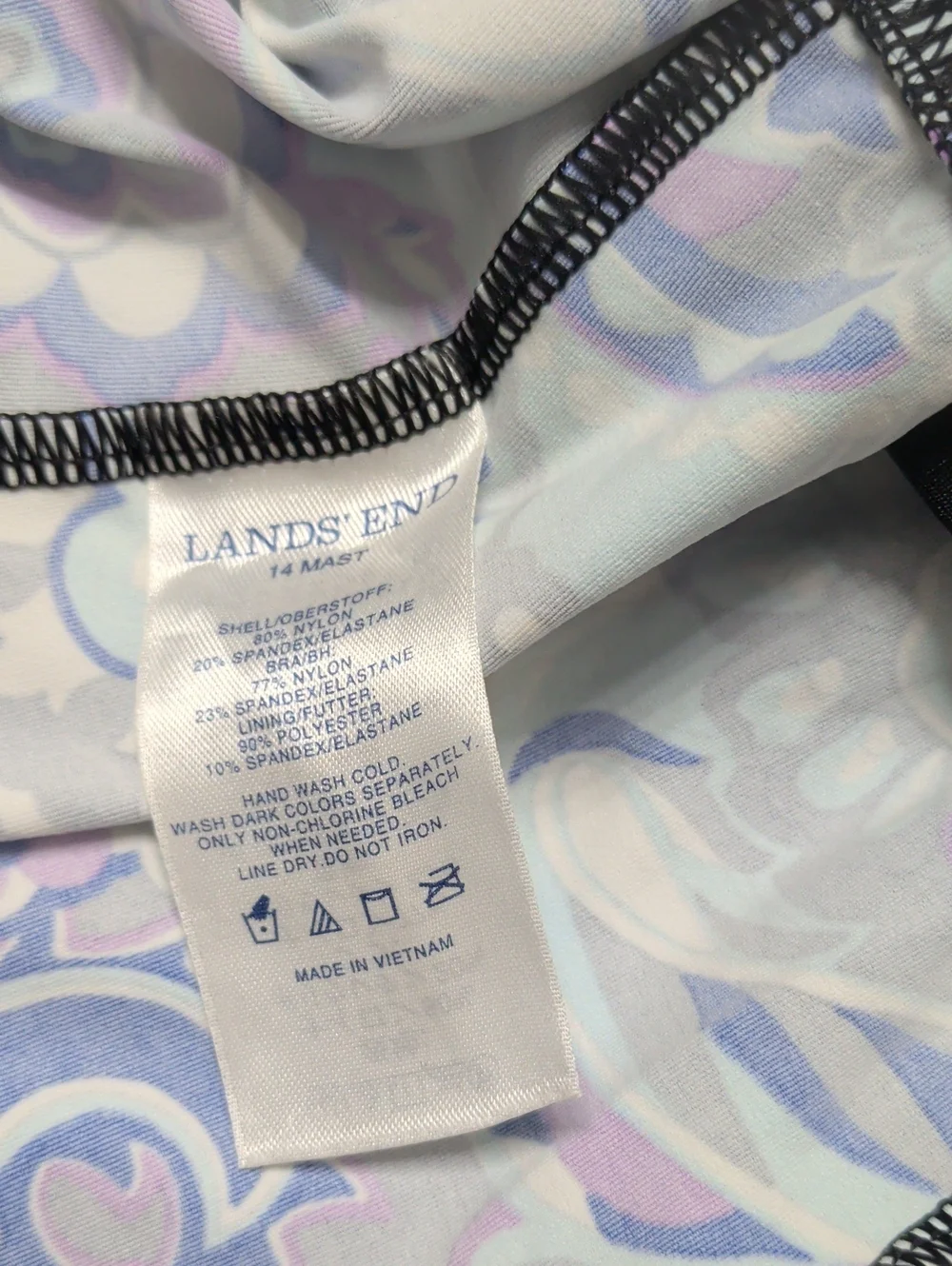 Lands' End Black Paisley Ruched Swim Top with Blue & Purple Accents